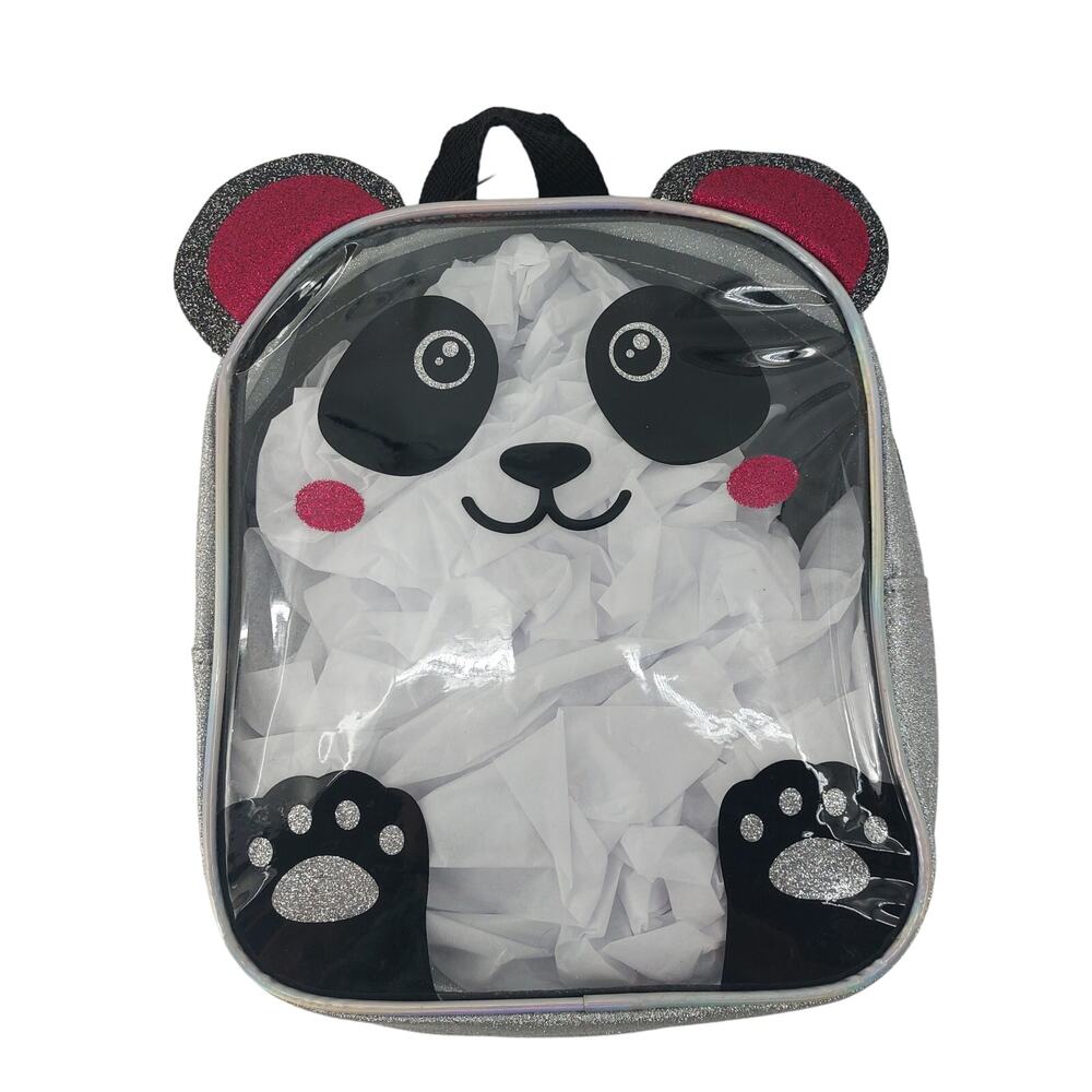 Panda Bear Silver Glitter Clear Toddlers Kids Child Backpack Bag